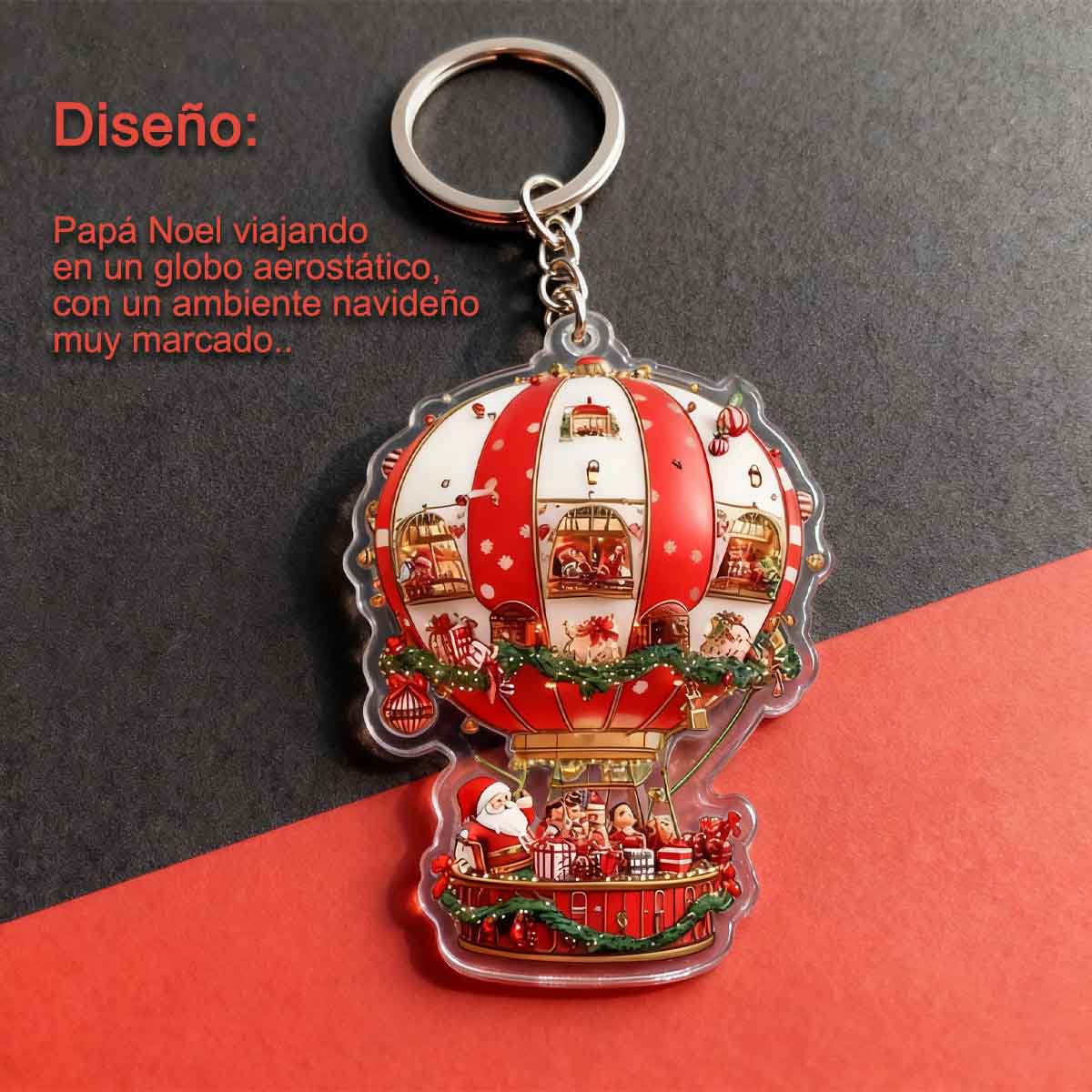 Colgante para espejo retrovisor de coche: Globo aerostático de Santa Claus, adornos navideños para árbol de acrílico.