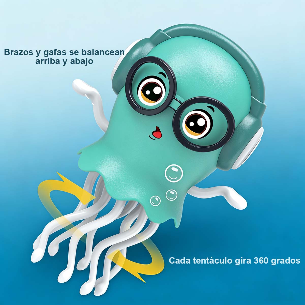 Juguete infantil de pulpo eléctrico, con luces, música y movimiento, efecto medusa con sensores de obstáculos, ideal para relajación y entretenimiento.