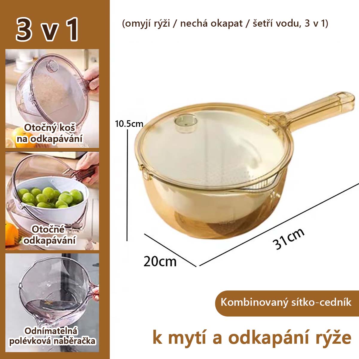 Nový model multifunkčního sítka na mytí rýže a zeleniny do kuchyně, s madlem, sítko na rýži, mycí košík na zeleninu a ovoce, odkapávací košík.