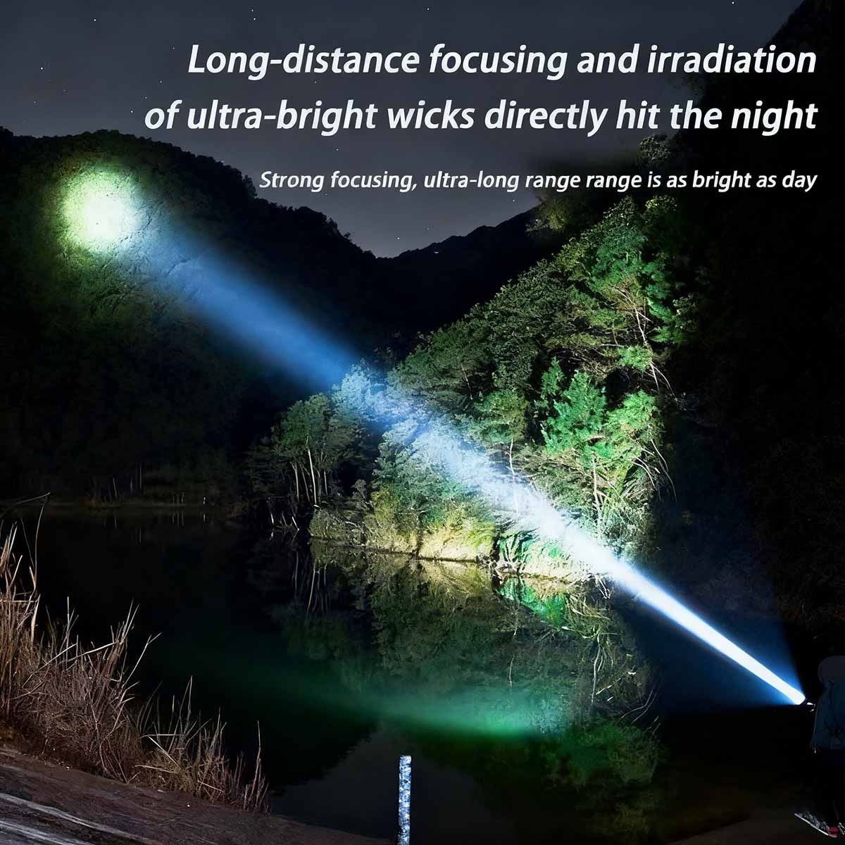 “Linterna de alta potencia recargable, portátil, de larga duración, para exteriores, de alcance lejano, resistente al agua, multifuncional y súper brillante para uso doméstico.”