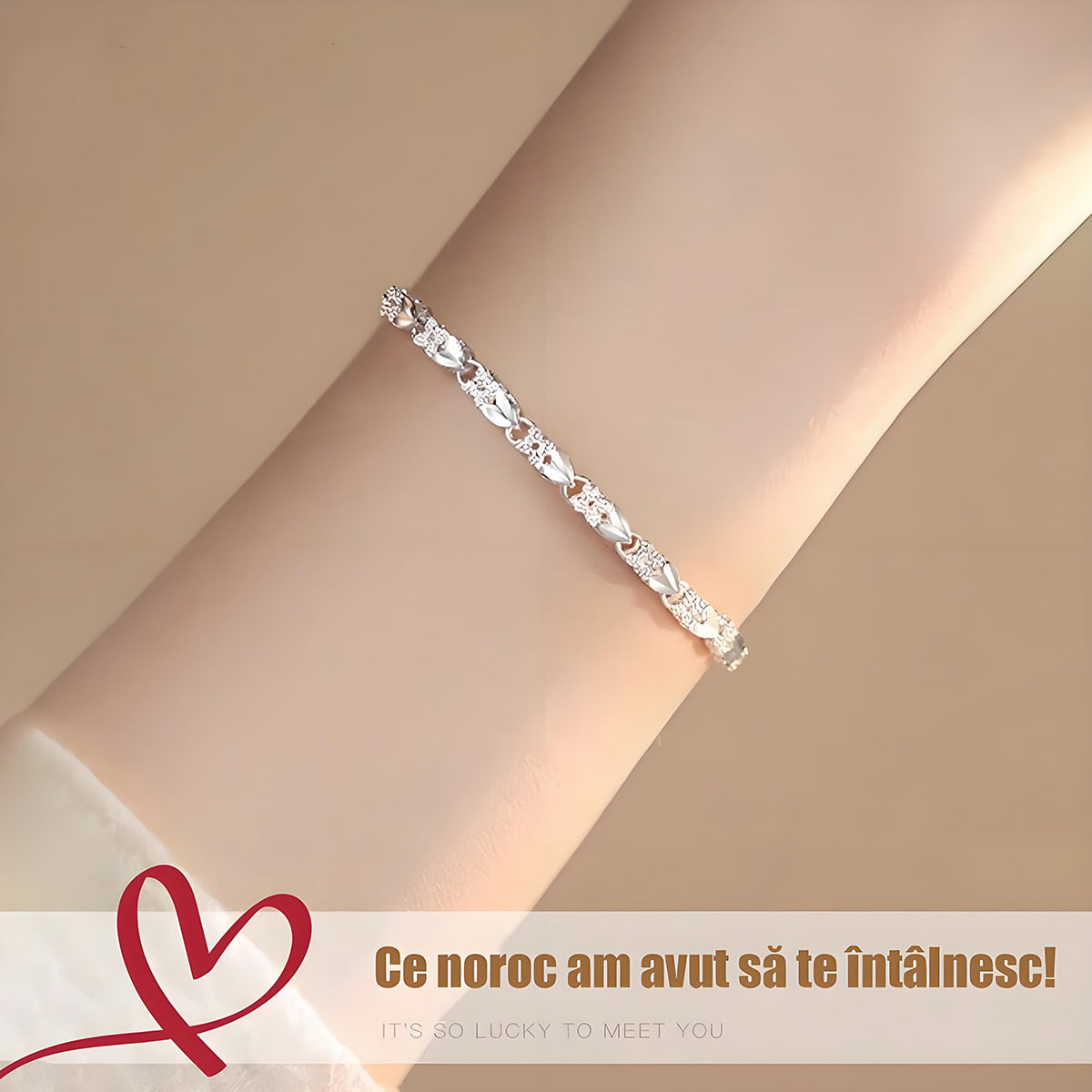 Brățară din argint pur, design exclusiv trifoi și inimioară, bijuterie modernă și delicată.
