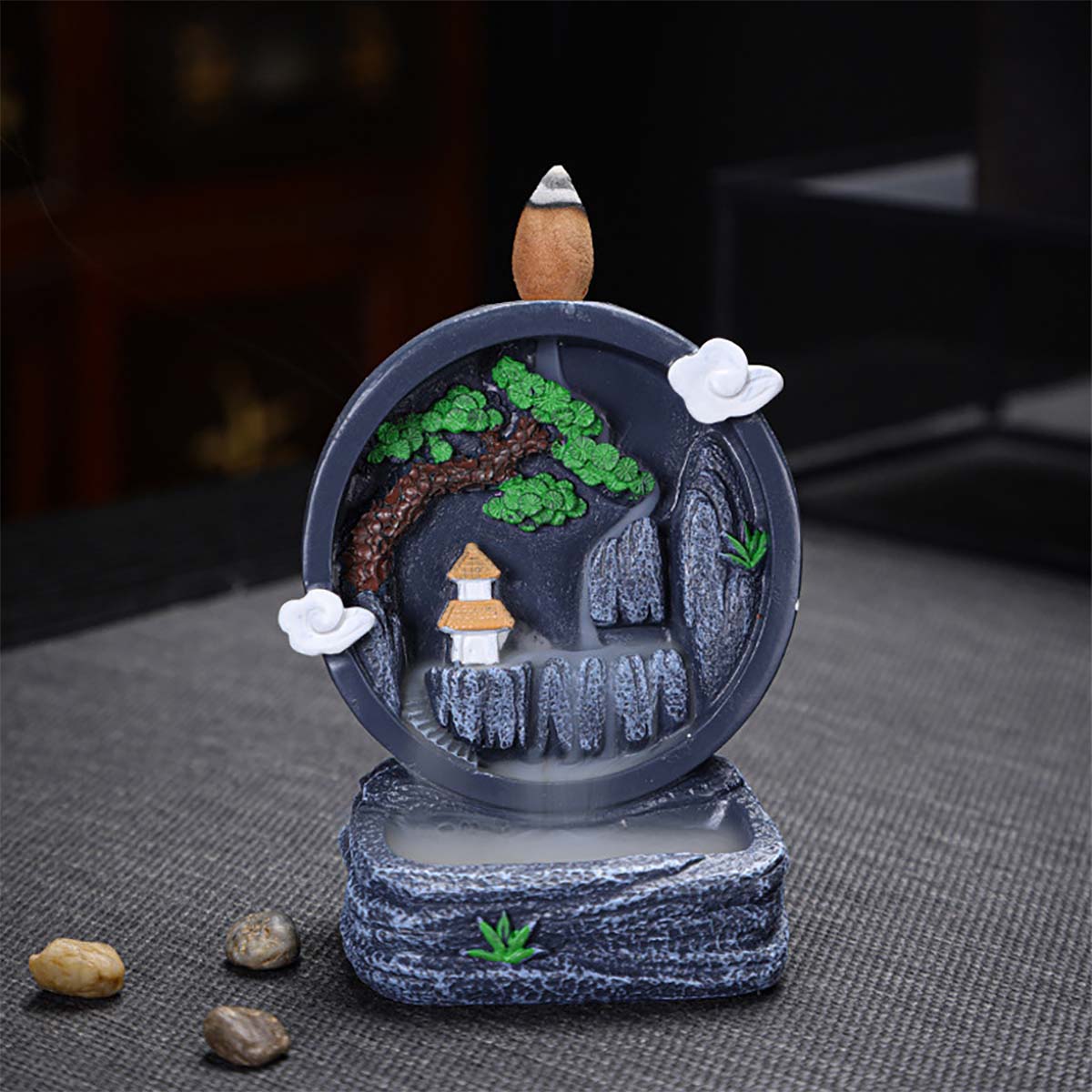 Kreativní malá zpětná kadidelnice z pryskyřice – horská voda, santalové a agarové dřevo, dekorace do interiéru
