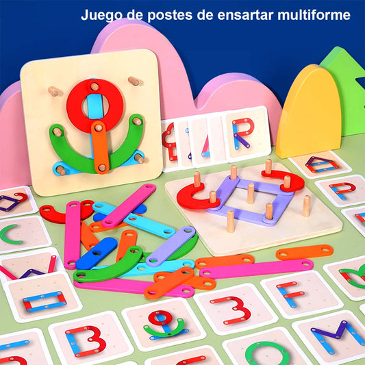Juego Montessori de pilares mil formas – rompecabezas temprano que estimula el pensamiento, el reconocimiento de colores, figuras geométricas y formas. Juguete educativo para niños.