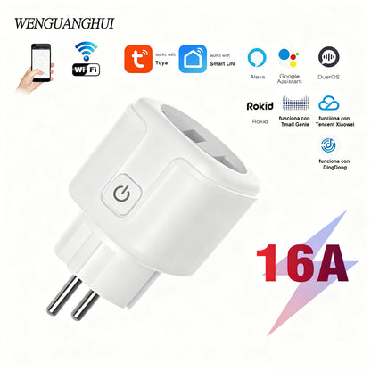 Enchufe inteligente WiFi con enchufe tipo europeo, 16A, con medición de consumo eléctrico, control remoto por voz con Alexa y desde el teléfono móvil.