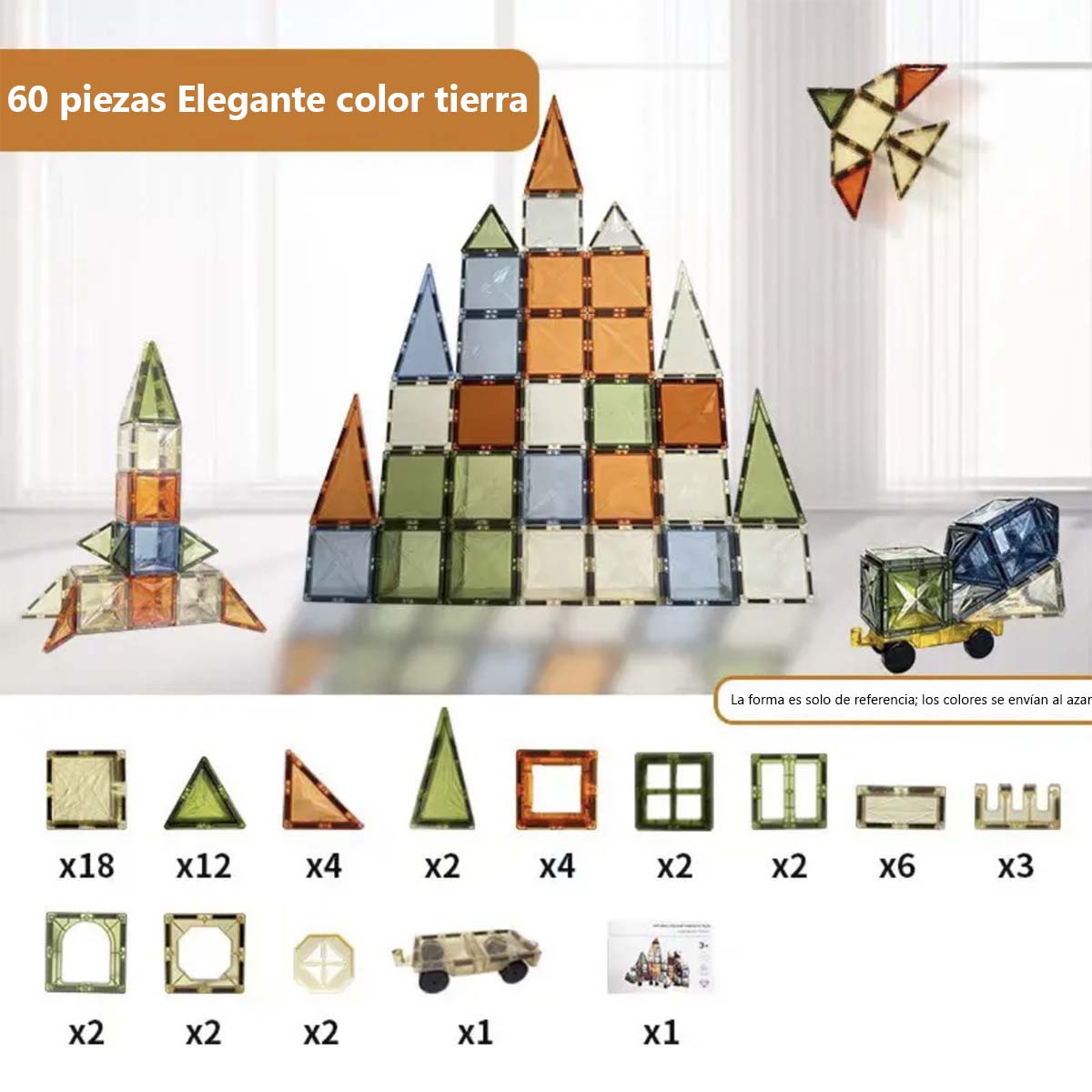 Juguete de piezas magnéticas grandes para niños, 100 piezas de bloques magnéticos en colores naturales, bloques de construcción magnéticos para un sinfín de combinaciones, juguete educativo y estimulante.