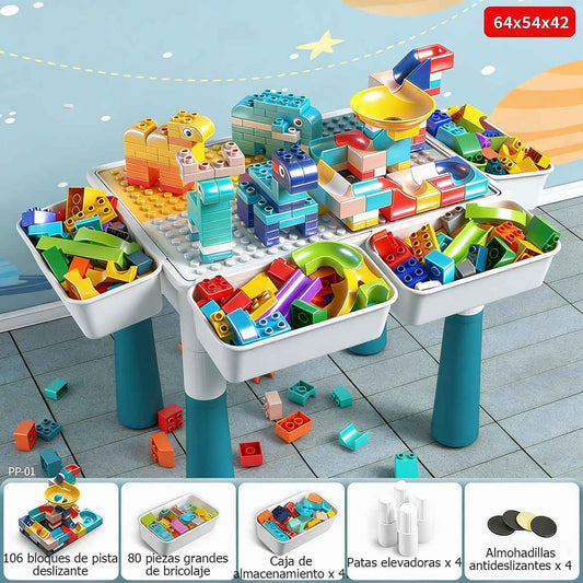 Mesa de bloques multifuncional para niños Bloques grandes para construcción, juguete educativo para armar, compatible con LEGO, ideal para aprender jugando.