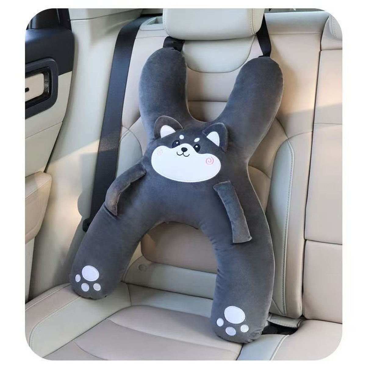Almohada de viaje para niños en el asiento trasero del automóvil, almohada de apoyo para cuello y cintura, diseño anti-ahogo con adorables personajes de dibujos animados, ideal para dormir durante viajes.