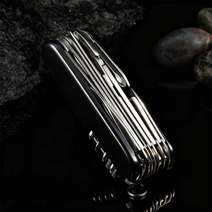 Multiherramienta plegable EDC de 17 funciones: cuchillo afilado, destornilladores, abrelatas y más. Ideal para camping, auto-defensa y viajes. ¡Stock disponible, tamaño bolsillo!