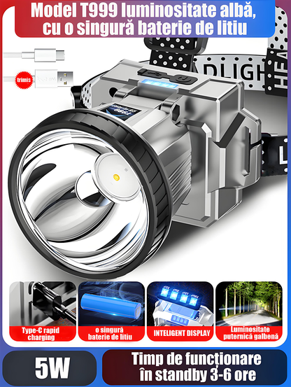 Linterna frontal con sensor para exteriores, carga rápida, ultra brillante, linterna de cabeza recargable, ideal para pesca nocturna y senderismo, iluminación manos libres y larga duración de la batería.
