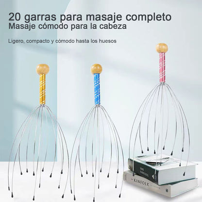 Masajeador de cabeza en forma de pulpo, de acero inoxidable grabado, relajante para la cabeza, con garras para masajear el cerebro.