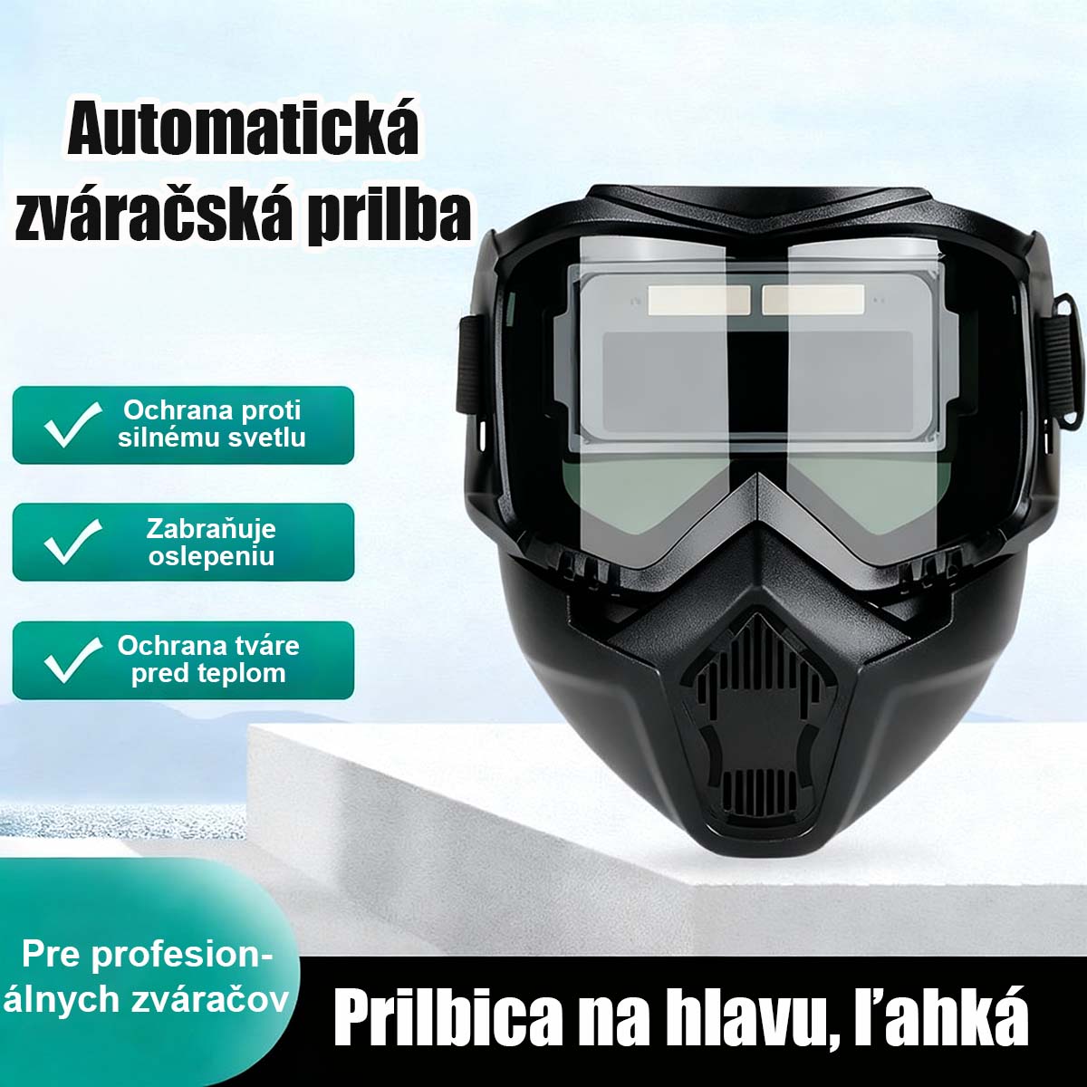 Automatická svetelná ochranná maska na celú tvár pre zváračov proti intenzívnemu svetlu a žiaru, oddelená dýchacia časť, priedušná a tepelne izolovaná, ochrana očí.