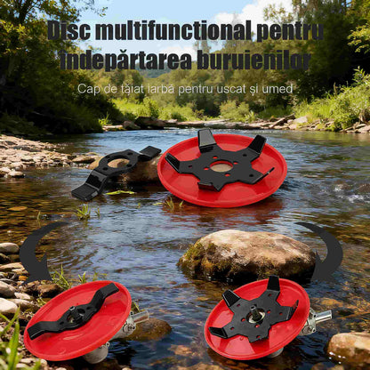 Disc universal multifuncțional pentru cosit: cap de tăiat pentru iarbă, buruieni și tufișuri, compatibil cu mașini de tuns gazonul, accesoriu pentru uscat și terenuri umede de orez, cap de tăiat pentru lucru pe uscat și apă.