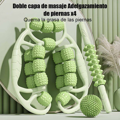 Masážní přístroj na nohy s válci – přístroj na zeštíhlení nohou, kruhový svěrací váleček, relaxace svalů stehen a lýtek, válec na nohy s hrbolky.
