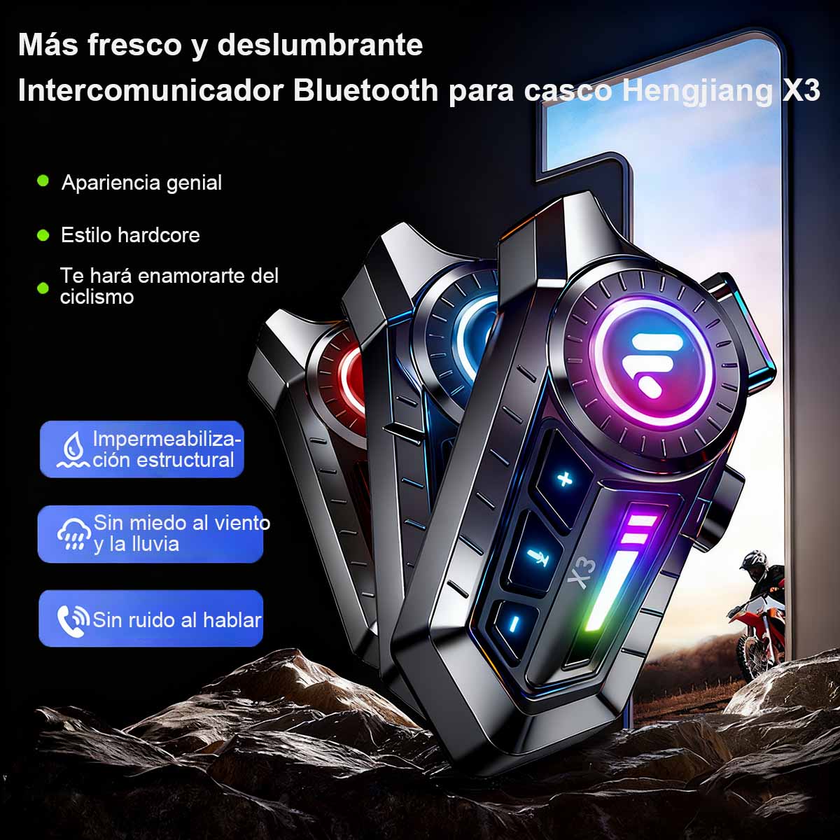 Auriculares Bluetooth X3 para casco de motocicleta, con bajos potentes, impermeables, con cancelación de ruido, inalámbricos y compatibles entre marcas, con intercomunicación para dos personas durante la conducción.