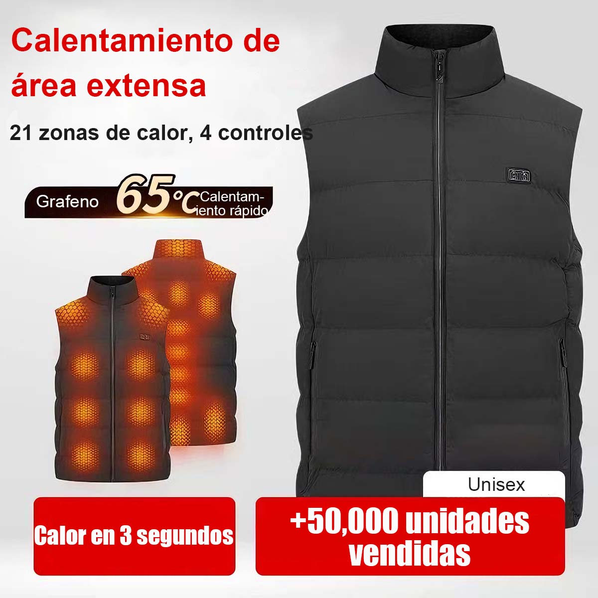 Chaleco térmico de invierno para hombre con doble interruptor y 9 zonas de calefacción, calentamiento inteligente con grafeno, cuello alto y diseño grueso, alimentado por batería.