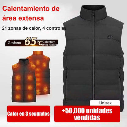 Chaleco térmico de invierno para hombre con doble interruptor y 9 zonas de calefacción, calentamiento inteligente con grafeno, cuello alto y diseño grueso, alimentado por batería.