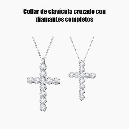 Colgante de cruz con diamantes completos, collar de estilo europeo y americano, diseño sencillo y elegante, cadena de clavícula versátil y personalizada.