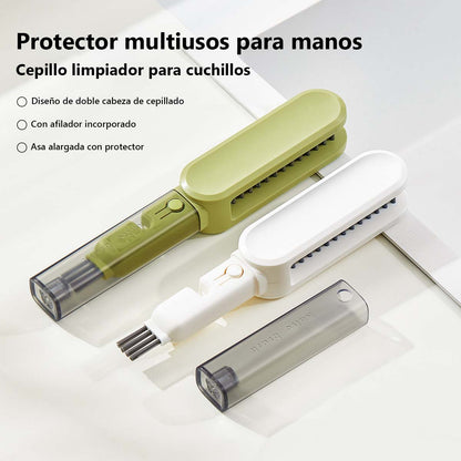 Cepillo de limpieza de cuchillos, cepillo de doble cara para limpiar utensilios de cocina, cuchillos, y ranuras, incluido el afilador de cuchillos.