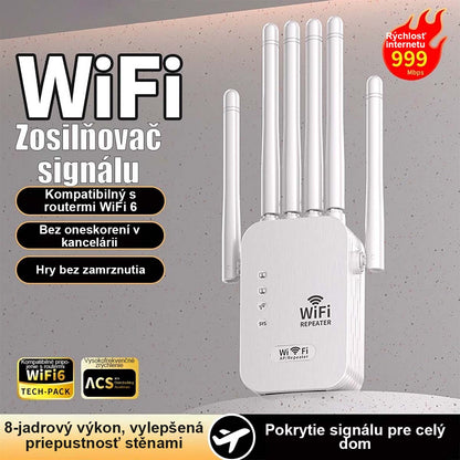 Populárny zosilňovač Wi-Fi signálu pre domácnosť, so 6 anténami, silným prienikom cez steny a funkciou opakovača na rozšírenie a zosilnenie bezdrôtovej siete