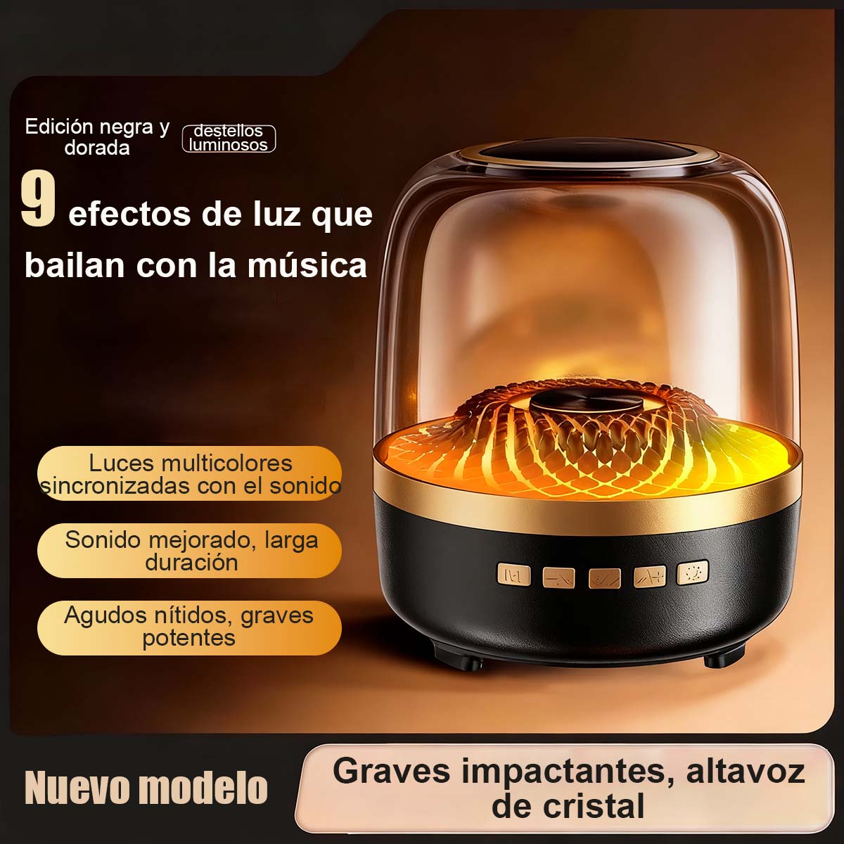 Altavoz Bluetooth inalámbrico tope de gama estilo Harman, altavoz de escritorio para el hogar, con control por voz y diseño de cristal; subwoofer inteligente de bajos profundos.