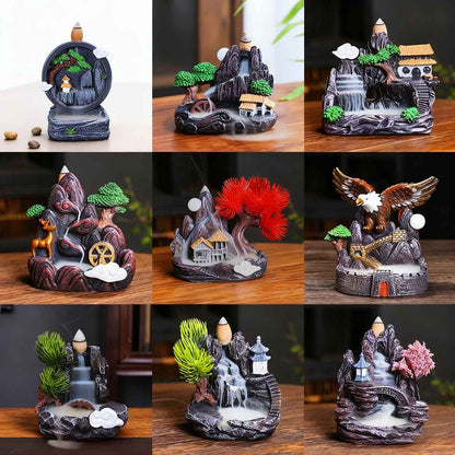 Kreativní malá zpětná kadidelnice z pryskyřice – horská voda, santalové a agarové dřevo, dekorace do interiéru
