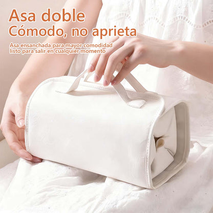 Bolso de maquillaje colgante y desmontable para personas perezosas; bolso de almacenamiento plegable y portátil de cremoso para viajes, que combina cuatro funciones en uno (maquillaje y aseo).