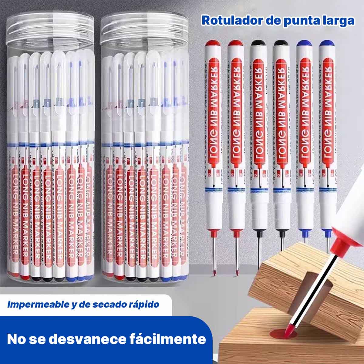 Lápiz marcador de punta larga para carpinteros, a base de aceite, específico para uso en obra, ideal para albañiles. Línea de marcado que seca rápidamente, resistente al agua y al aceite, no se desvanece, de tamaño alargado.