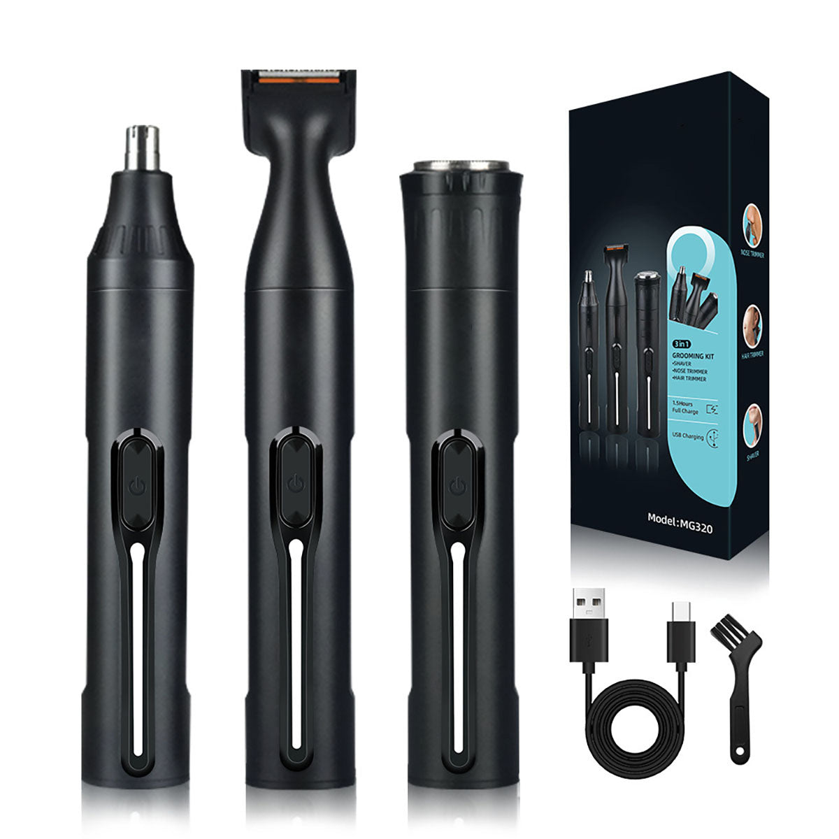 Nuevo kit de accesorios multifunción para hombre: Recortador eléctrico 3 en 1 (vello nasal, afeitado, patillas y cejas).