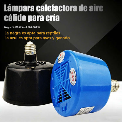 "Lámpara de calefacción para aves, ideal para mascotas, incubadoras, reptiles y ganadería. Proporciona calor y calefacción con aire caliente para mantener el ambiente cálido."