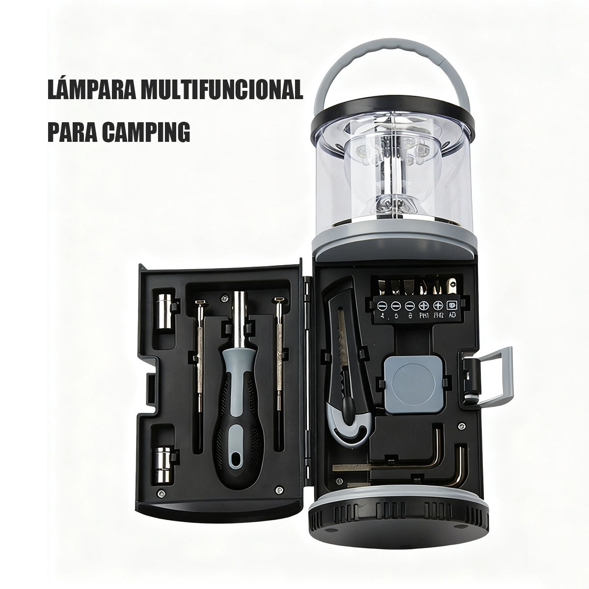 Conjunto creativo de herramientas y lámpara portátil para exteriores y uso doméstico: lámpara de camping tipo farol y juego de herramientas de ferretería