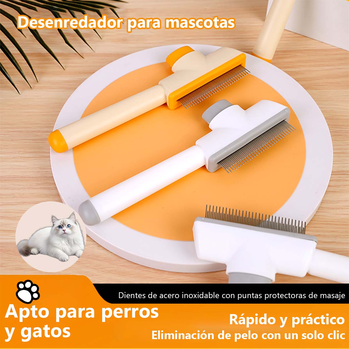 Cepillo para mascotas, peine autolimpiante para gatos y perros, removedor de pelo suelto, limpiador para gatos y perros, peine esponjoso para gatos y perros tipo Teddy.
