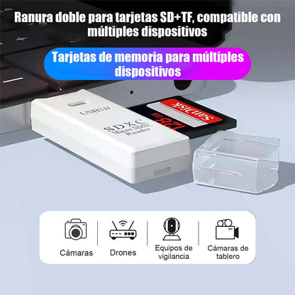 Lector de tarjetas 2 en 1 para TF/SD, lector USB de alta velocidad para cámaras.