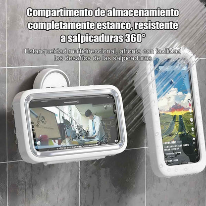 Caja para teléfono impermeable 360° rotatoria para baño, ducha y cocina, soporte de pared con ventosa para personas perezosas.