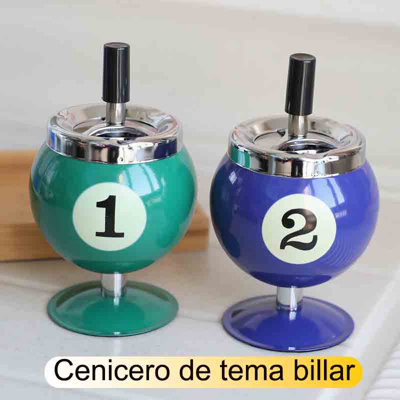 Cenicero de metal creativo de billar de venta caliente con tapa, cenicero con tapa para evitar la ceniza voladora, decoración para oficina.