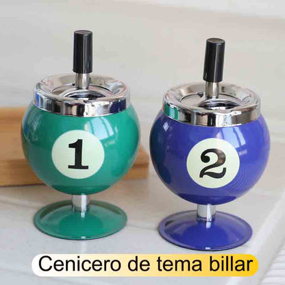 Cenicero de metal creativo de billar de venta caliente con tapa, cenicero con tapa para evitar la ceniza voladora, decoración para oficina.