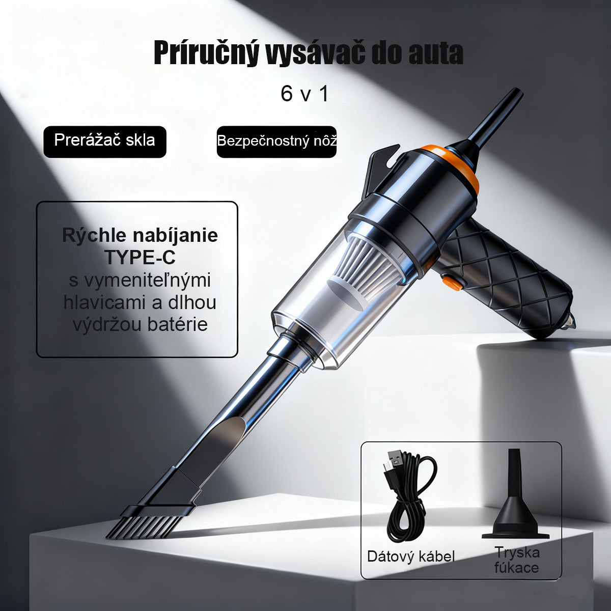 Bezdrôtový automobilový viacúčelový vysávač s ultra silným suchým sálaním, veľkou silou a prenosným nabíjateľným mini ručným vysávačom