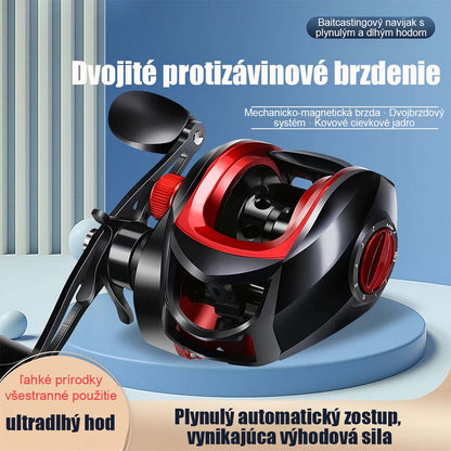 „Protiseková kovová čierno-červená baitcasting navijakov á sada s prútom – vhodná na ďaleké nahadzovanie, mostové chytanie a lov makrel.“