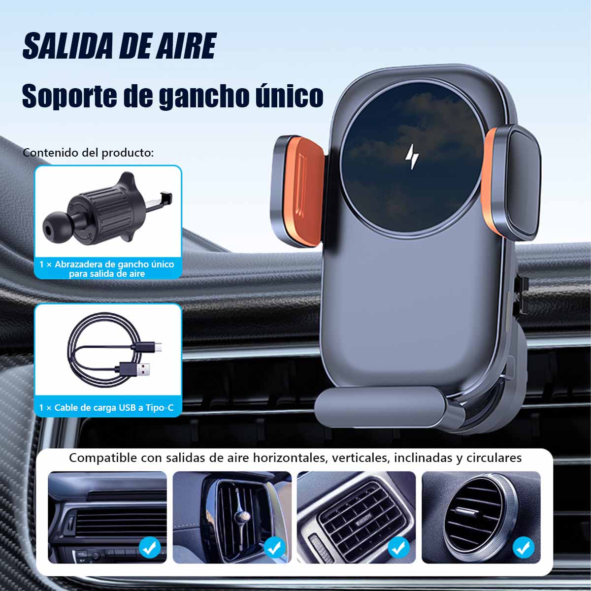 Nuevo soporte para teléfono móvil para coche con carga inalámbrica, soporte para ventilación del coche, soporte para navegación móvil.