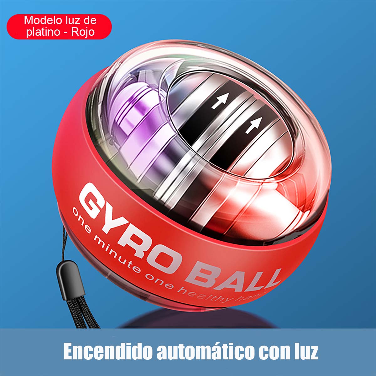 Bola de ejercicio para muñeca, 100 kg, 200 rpm, apta para fitness y alivio de estrés. Autoinicio, luces LED, operación silenciosa. Entrena fuerza de muñeca, antebrazo y agarre en cualquier lugar.