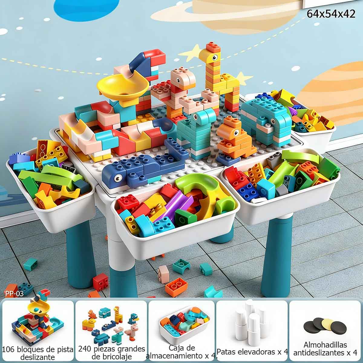 Mesa de bloques multifuncional para niños Bloques grandes para construcción, juguete educativo para armar, compatible con LEGO, ideal para aprender jugando.