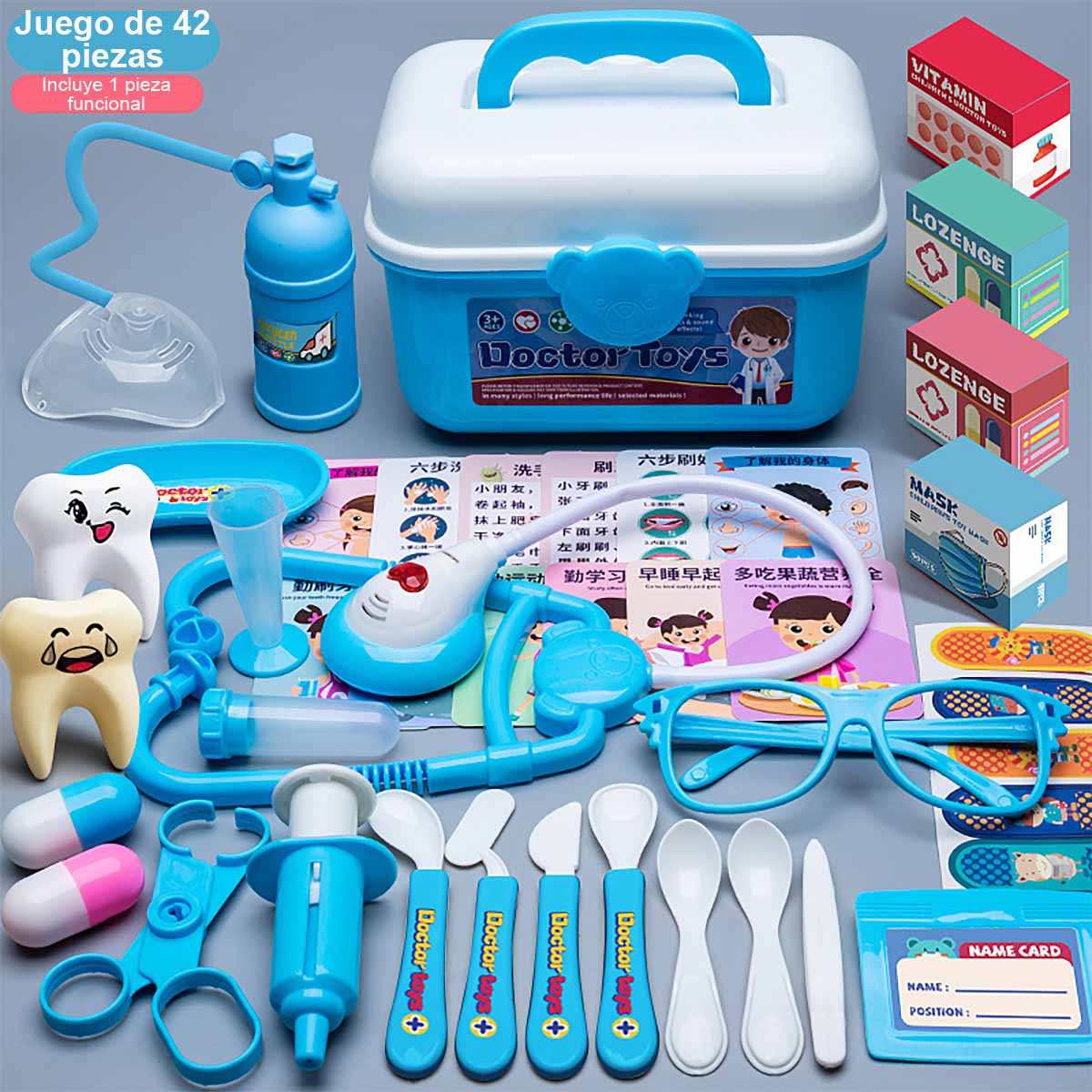 Juguete de doctor para niños, set de simulación para juegos de rol, set educativo para niñas con estetoscopio, jeringa y dientes para jardín de infancia.