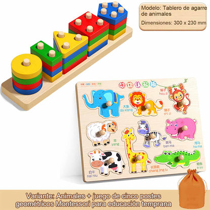 Juego Montessori de Pilares Geométricos - Juguete educativo de bloques para niños de 1 a 3 años, para niños y niñas, ideal para emparejar formas.