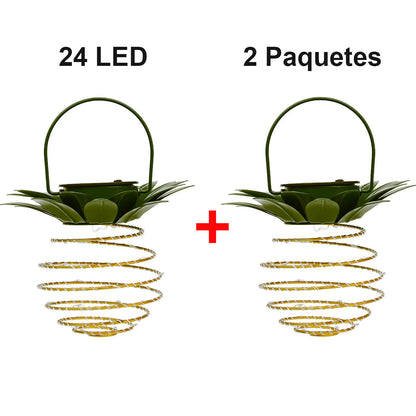 Farol de piña con luz solar, estructura de hierro, cadena de luces LED de hilo de cobre; lámpara colgante impermeable para decoración de jardines exteriores