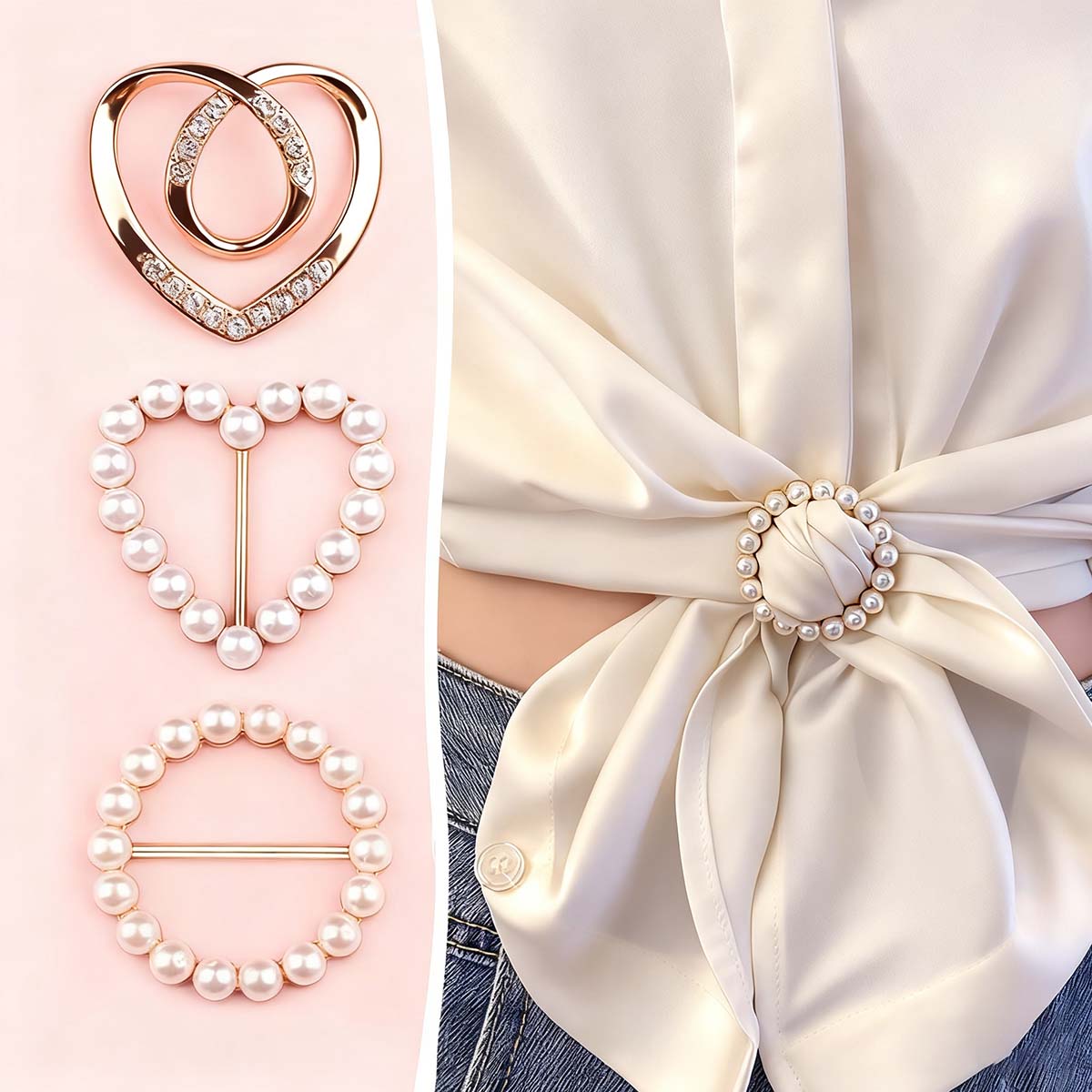 Broche para camisa, clip para ajustar el bajo de la ropa, crear nudos decorativos o fijar pañuelos; accesorio elegante para mujer, ideal para estilizar la cintura.