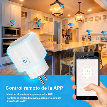 Enchufe inteligente WiFi con enchufe tipo europeo, 16A, con medición de consumo eléctrico, control remoto por voz con Alexa y desde el teléfono móvil.