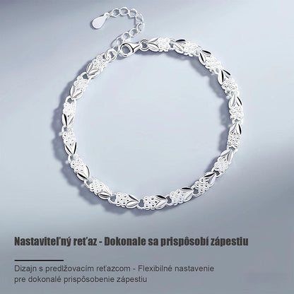 Strieborný náramok s originálnym dizajnom, štvorlístkom a srdiečkom – moderný a štýlový doplnok