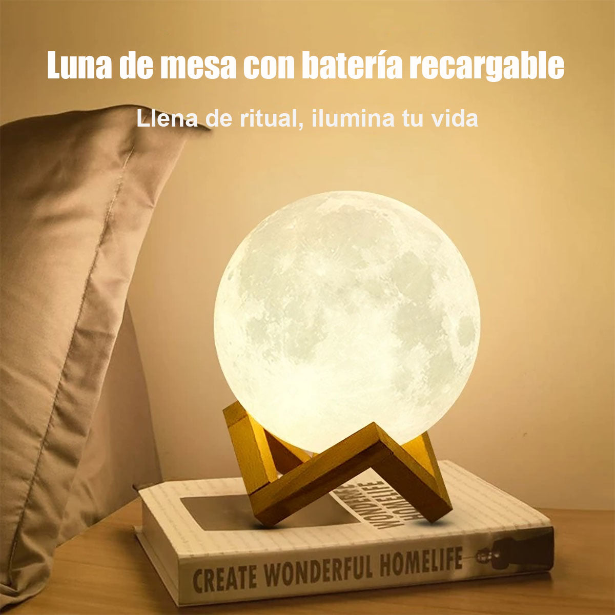 Lámpara creativa de cabecera con ambiente lunar | Lámpara nocturna para dormitorio, luz de sueño, lámpara de ambiente con diseño de luna y estrellas, recargable, popular en redes sociales.