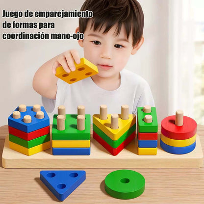 Juego Montessori de Pilares Geométricos - Juguete educativo de bloques para niños de 1 a 3 años, para niños y niñas, ideal para emparejar formas.