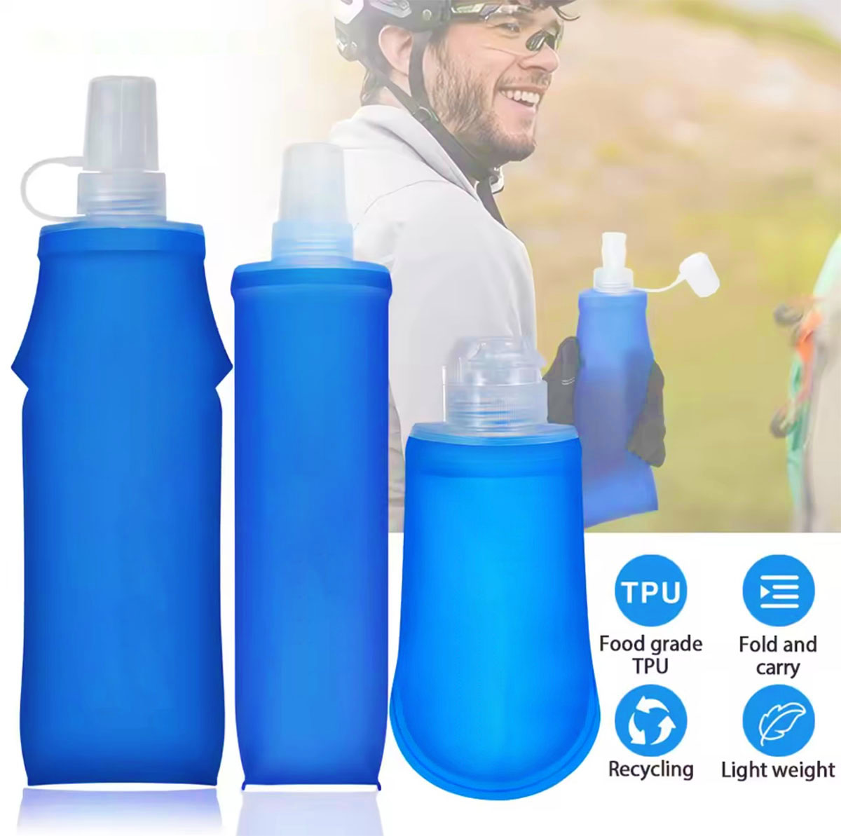 “Botella de agua blanda deportiva TPU, bolsa de agua plegable y portátil para correr, maratón, trail y actividades al aire libre.”