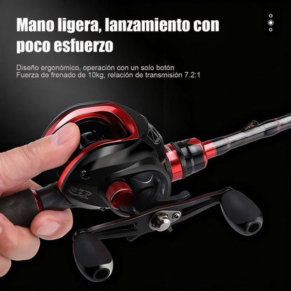 Conjunto de caña de pescar con carrete de metal negro y rojo, línea anti-explosión, para pesca de larga distancia, pesca en puente y embarcadero, carrete para pesca de percas.